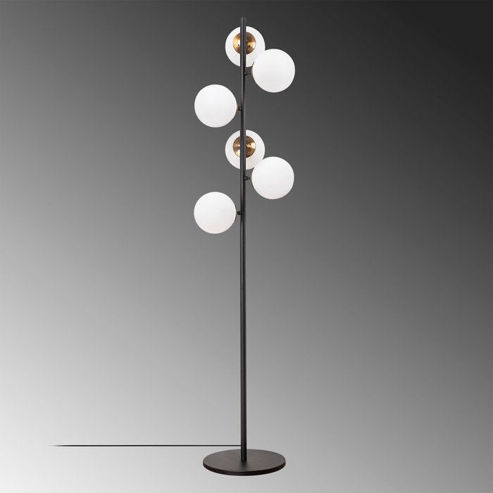 Opviq Fazli - 10520 Lámpara de pie negra con tapa de cristal